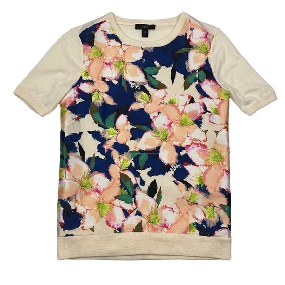 J. Crew Sweater Cove Floral Merino Wool Silk XXS Spring - Picture 2 of 6